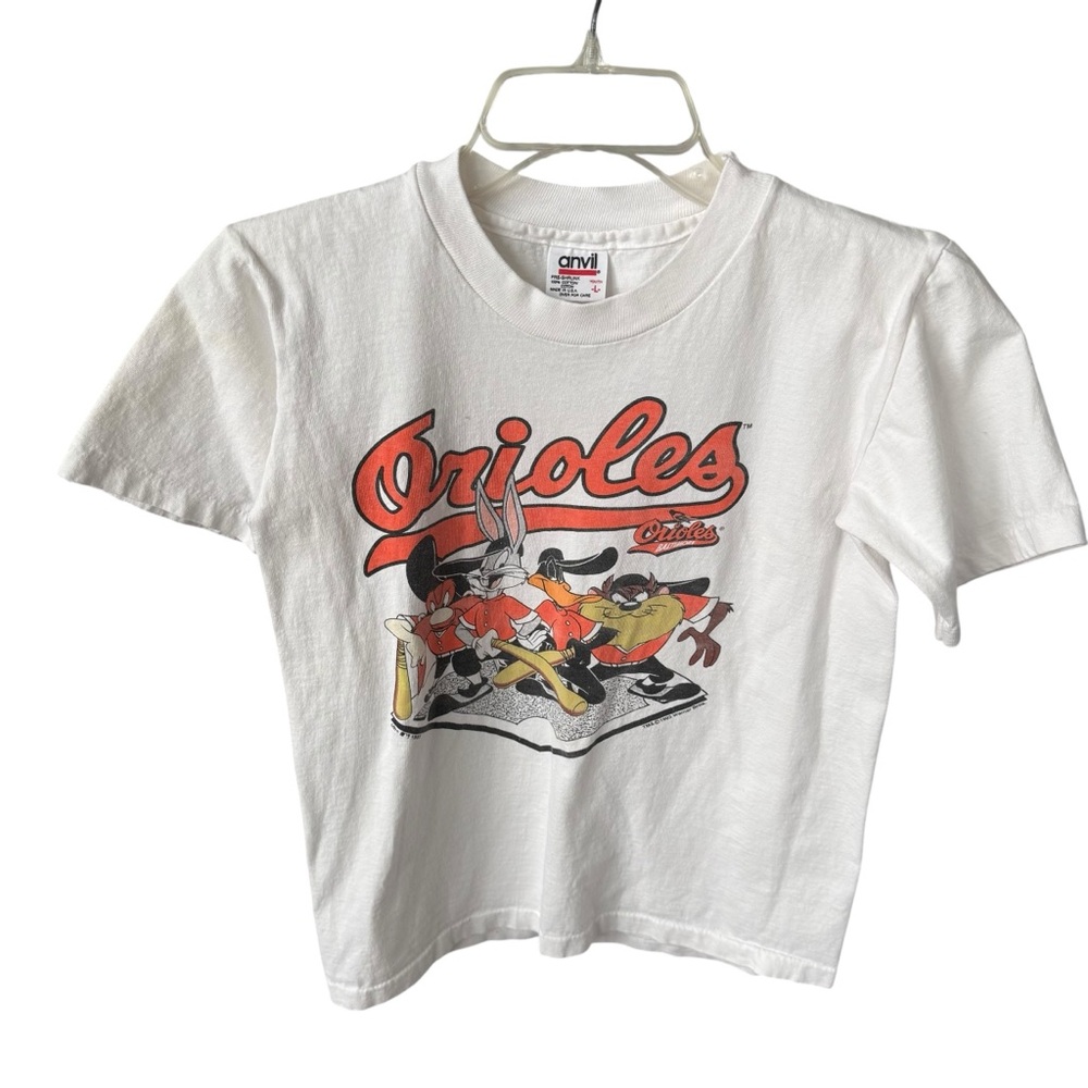 Vtg 90s Looney Tunes Baltimore Orioles t-shirt Bugs Bunny Taz Anvil kids large